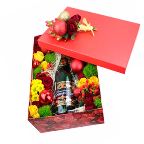 Цветы в коробке "Яркий праздник"